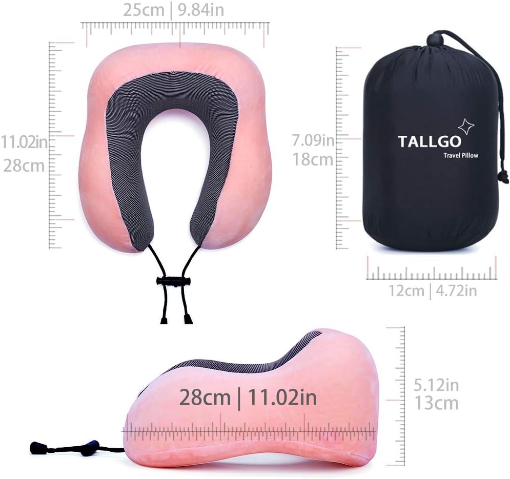 Travel Pillow, Best Memory Foam Neck Pillow Head Support Soft Pillow for Sleeping Rest, Airplane Car & Home Use (Pink): Home & Kitchen
