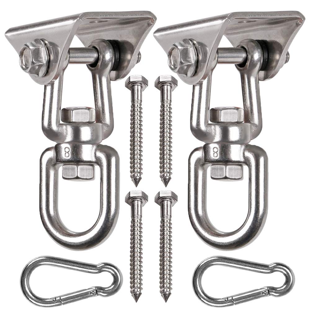 WAREMAID 2 Pack Heavy Duty 360° Swivel Hangers, Stainless Steel Swing Hooks for Ceiling Wooden Swing Set Brackets, Punching Bag Hangers for Playground Gym Rope Hammock Chair, 450kg — image 1