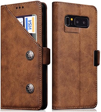 Samsung Galaxy Note 8 Case Teloo Premium Retro PU Leather Case [Foldable Stand] [Magnetic Closing Clasp] [Card Slot] Flip Cover For Samsung Galaxy Note 8 (Brown)