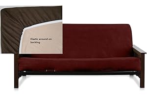 OctoRose Wine, Queen Size 60x80+10" Easy Fit Fitted Futon Cover Bonded Micro-Suede Sofa Daybed Mattress Slipcover | Elastic Backing (Wine, Queen Size)