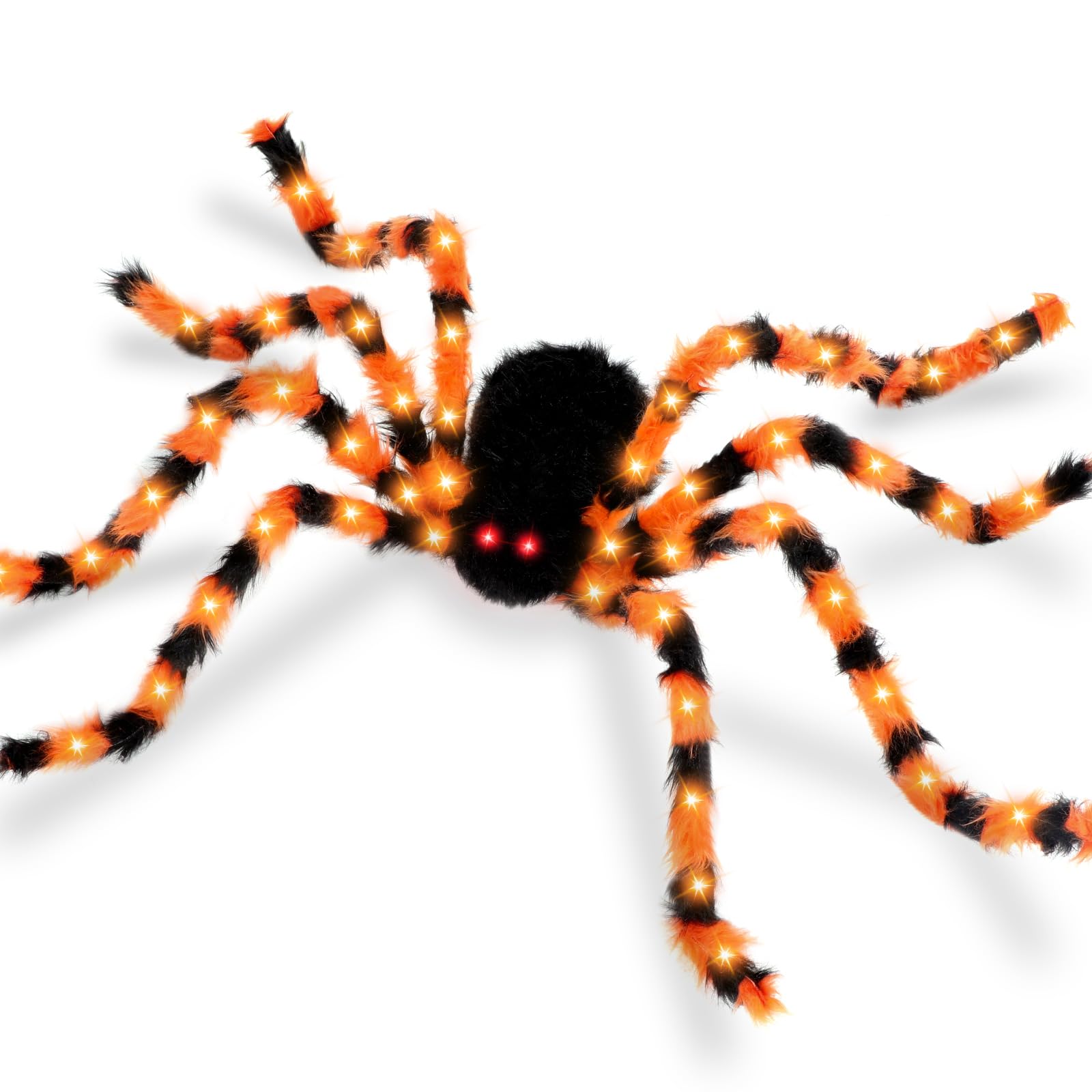 Photo 1 of Brightown 59" Giant Halloween Spider Decoration 38LED Light up Black Orange Hairy Spider with Red Lighted Eyes Battery Operated Realistic Fake Spider for Yard Party Haunted House Decor Outdoor Indoor