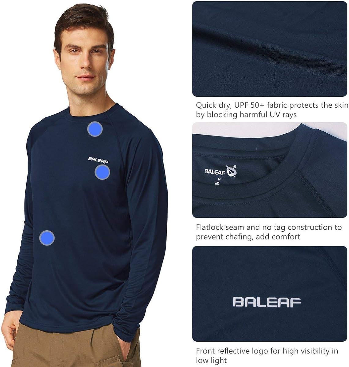 BALEAF Men's UPF 50+ Sun Protection Shirts Long Sleeve Dri Fit SPF T-Shirts Lightweight Fishing Hiking Running: Clothing