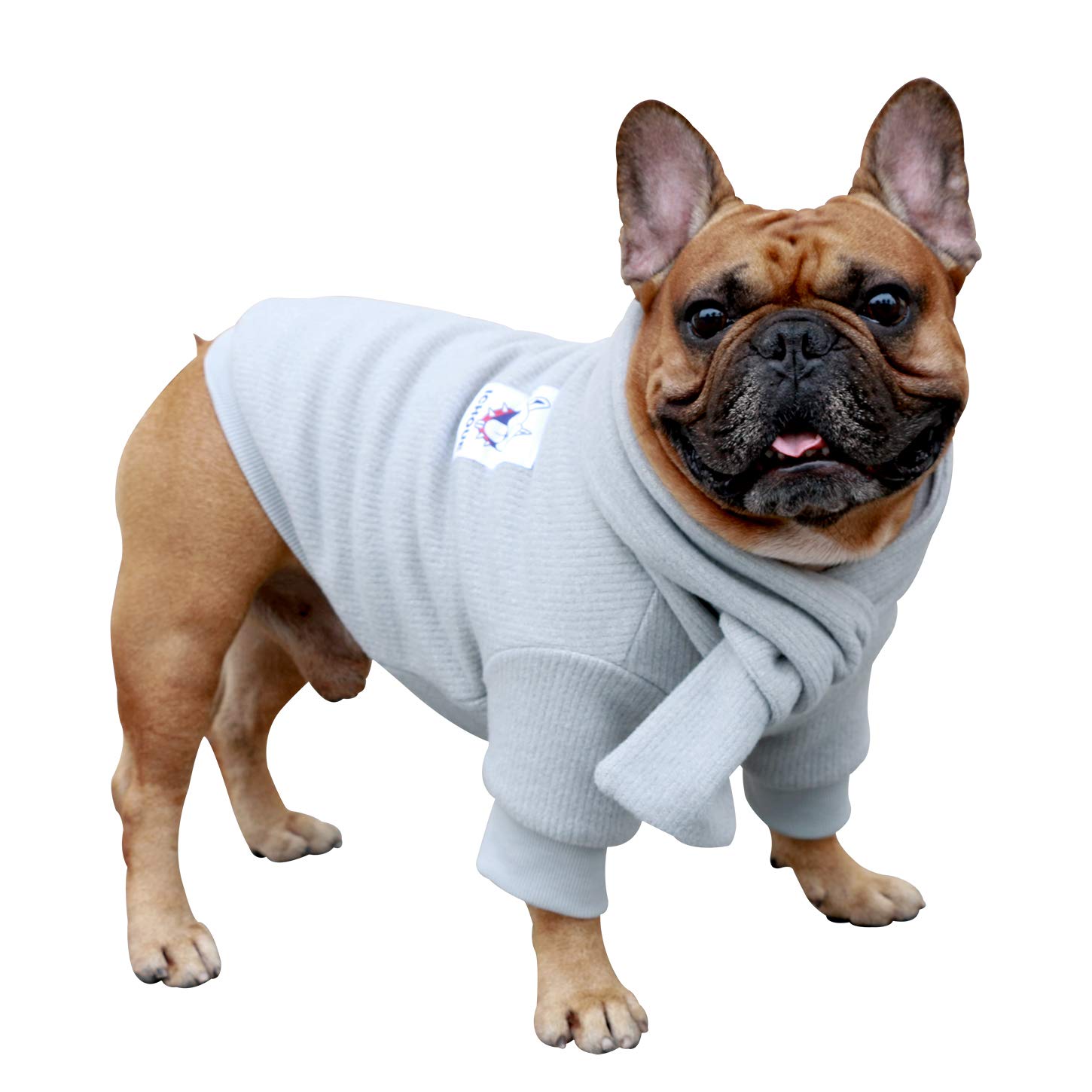 iChoue Pet Dog Knitted Sweater with Matching Scarf Knitwear Winter Warm Clothes Cold Weather Coat for English Bulldog Bully Pitbul l - Grey/XLarge