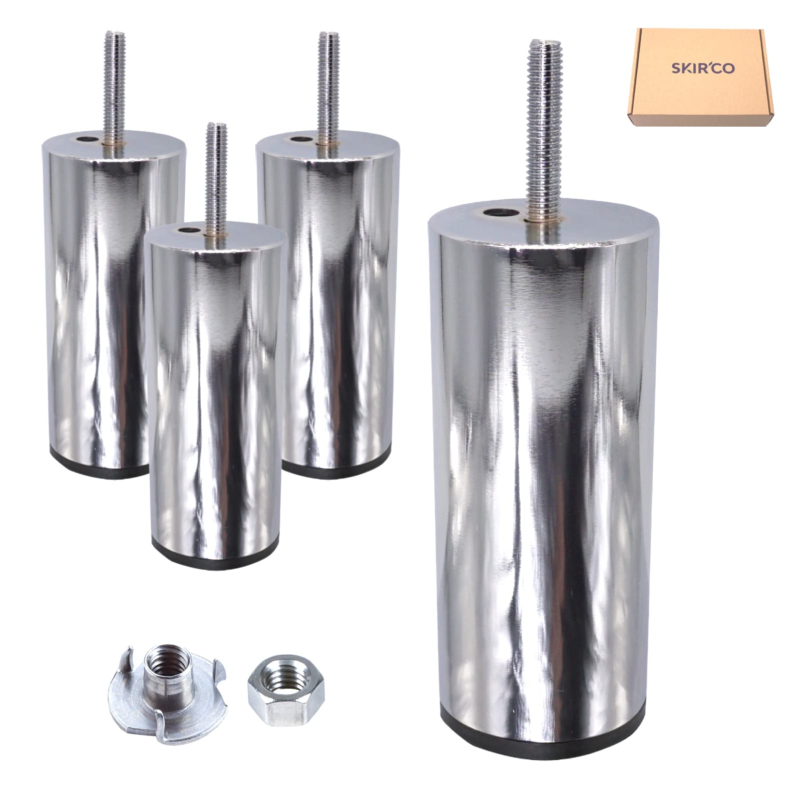 SKIR'CO (Pack of 4 pcs Metal Furniture 12 cm Legs With M8 Bolt, Glossy Chrome Furniture Feet, Round Sofa Leg With Nuts (4, Height 120 mm)