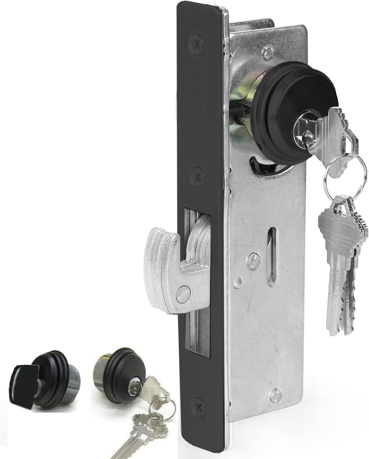 Photo 1 of Commercial Door Lock with Deadbolt ?Storefront Mortice Hook Door Lock?Swing Deadbolt & Cylinder Combo, with Key for Aluminum/Zinc Alloy Shop Doors,Black 1-1/8" Backset