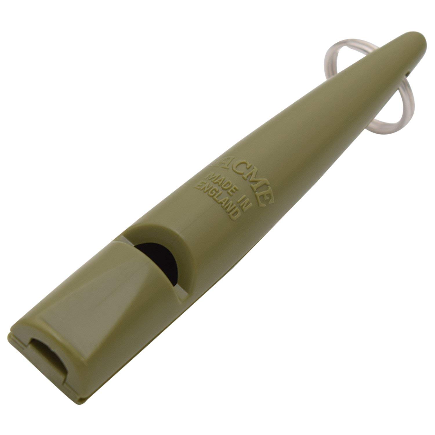 ACME 211.5 dog training whistle. Medium high single note. Preferred by larger dog breeds. BPA free plastic. Good distance whistle. Genuine made in England (Olive Drab)