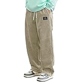 Mens Corduroy Pants Baggy Straight Leg Sweatpants Open Bottom Uncuffed Sweat Pants Winter Fleece Sweats Streetwear