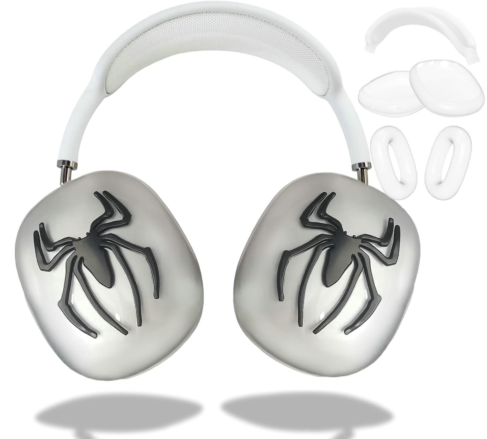 Photo 1 of [3 in 1] Case Cover for AirPods Max(2024/2020) Ear Pad Case Cover/Headband Cover/Ear Cups Cover with 3D Spider Chrome Emblems Badges for Apple AirPods Max Headphones (3 Sets Black)