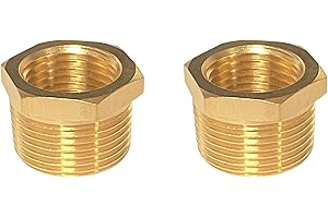 YOUHO 3/4 to 1/2 reducer Brass Threaded Pipe Fitting 3/4 NPT Male x 1/2 NPT Female Hex Bushing Adapter (Pack of2)