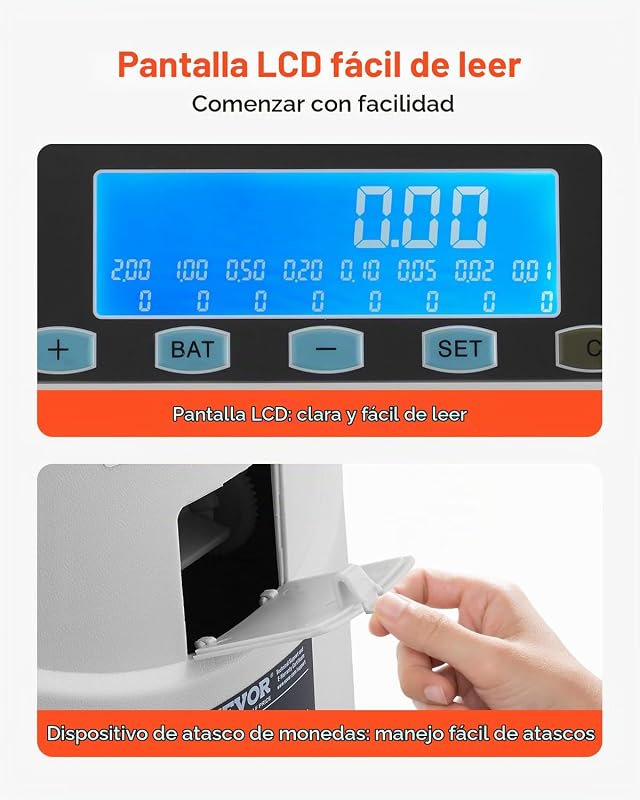 Clasificadora de Monedas EURO, Contadora de Monedas para 8 Tipos de Monedas de Euro con Pantalla LCD, Almacenamiento de Monedas, 5 Tubos y Cajas para Monedas Admite hasta 850 Monedas — foto 4 de 8