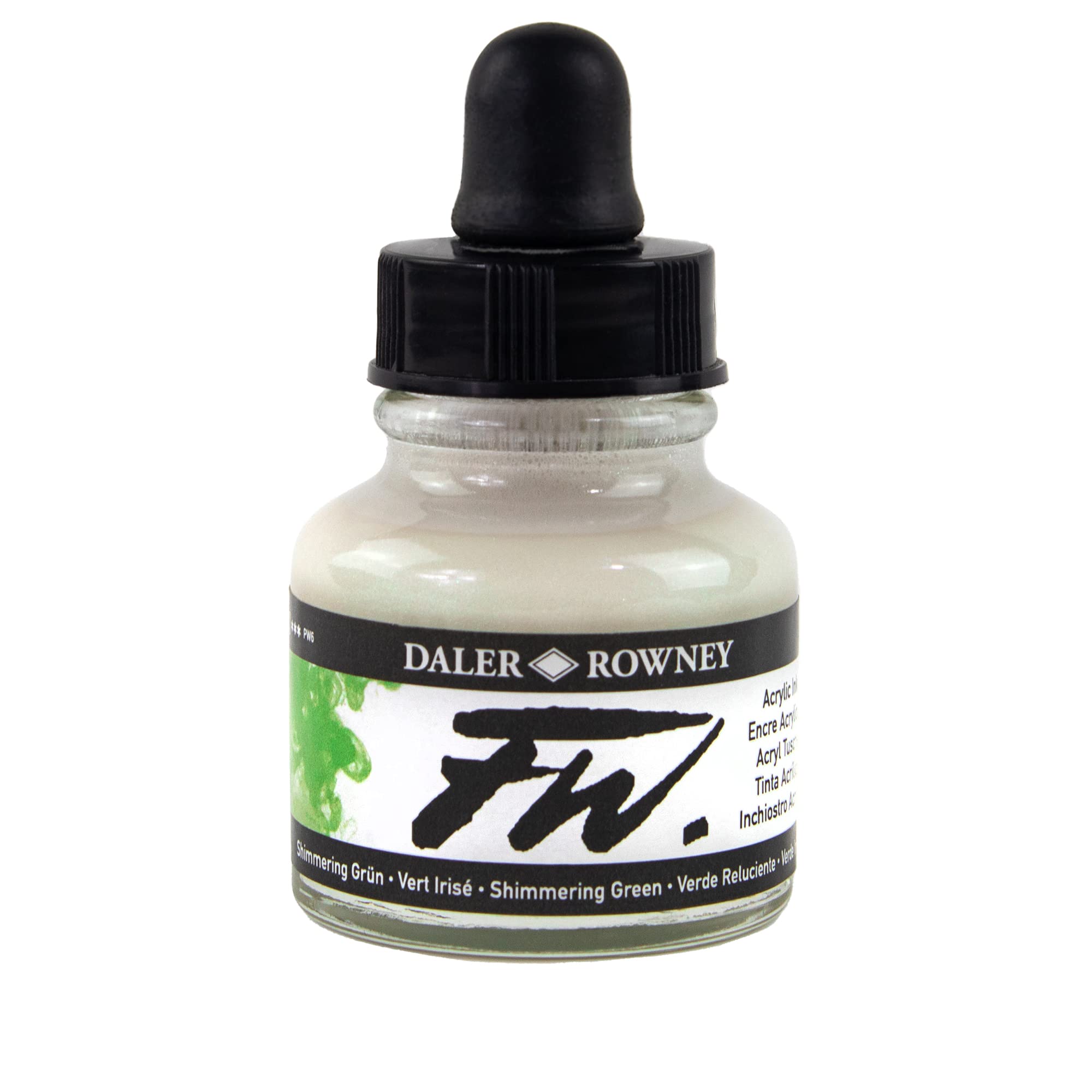 Daler-Rowney FW Acrylic Ink, Glass Bottle with Dropper, 1oz - 29.5 ml, Shimmering Green