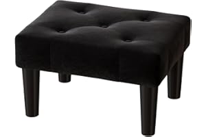 viewcare Black Ottoman Foot Stool, Small Ottoman Foot Rest, Velvet Soft Footrest Ottoman with Wood Legs, Sofa Footrest Extra Seating for Living Room Entryway Office