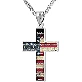 American Flag Bible Cross Pendant Necklace Christian Religious Jewelry Men's Women's