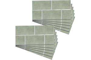 12Pcs Tile Stickers, 12x6 Retro Sage Green Kitchen Tile Stickers, Waterproof Self-Adhesive Peel and Stick Wall Decals for Bat