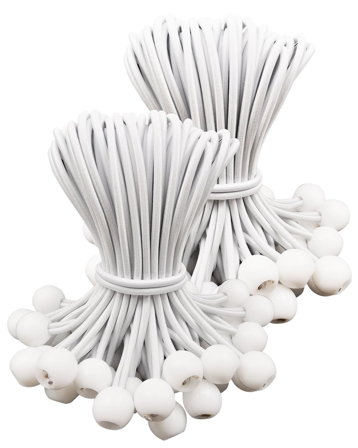 Tarpaulin Bungee Balls 6 Inch - 100 Piece Bungee Cord with Balls, Small Bungee Cords Heavy Duty, Elastic Bungee Straps Short, Tie-Down, Adjustable Flag Bungees (White)