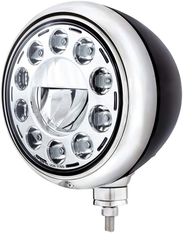 Black"Guide" Style Hot Rod Headlight w/No Turn Signal Chrome 11 High Power LED