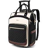 Rolling Backpack for Women, Travel Backpack with Wheels, Dual-Opening Wheeled Laptop Backpack, Stylish Rolling Laptop Bag, Overnight Underseat Carry on Luggage for College Business Work, Beige Brown
