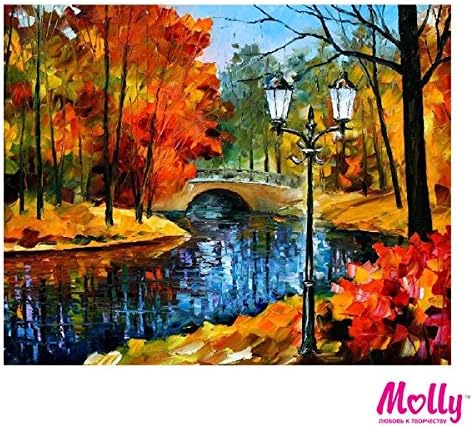 Russian artists series - Leonid Afremov - Park - Painting By Numbers by MOLLYS 16 x 20 inches 24 Colors with Wooden Frame 9045