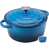 WOKINS 4QT Enameled Cast Iron Dutch Oven Pot with Lid,Heavy-Duty Cookware for Sourdough Bread Baking,Braising,Stews,Roasting,Oven Safe up to 500°F,blue