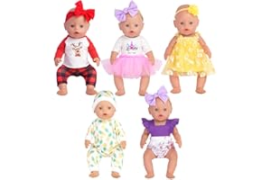 Sweet Dolly Baby Doll Accessories, 5 Set of Doll Clothes, Dress, Bodysuits Outfits for 15 Inch to 18 Inch Dolls, 15 Inch Baby Dolls, 11 PCs in Total Doll Clothes and Accessories