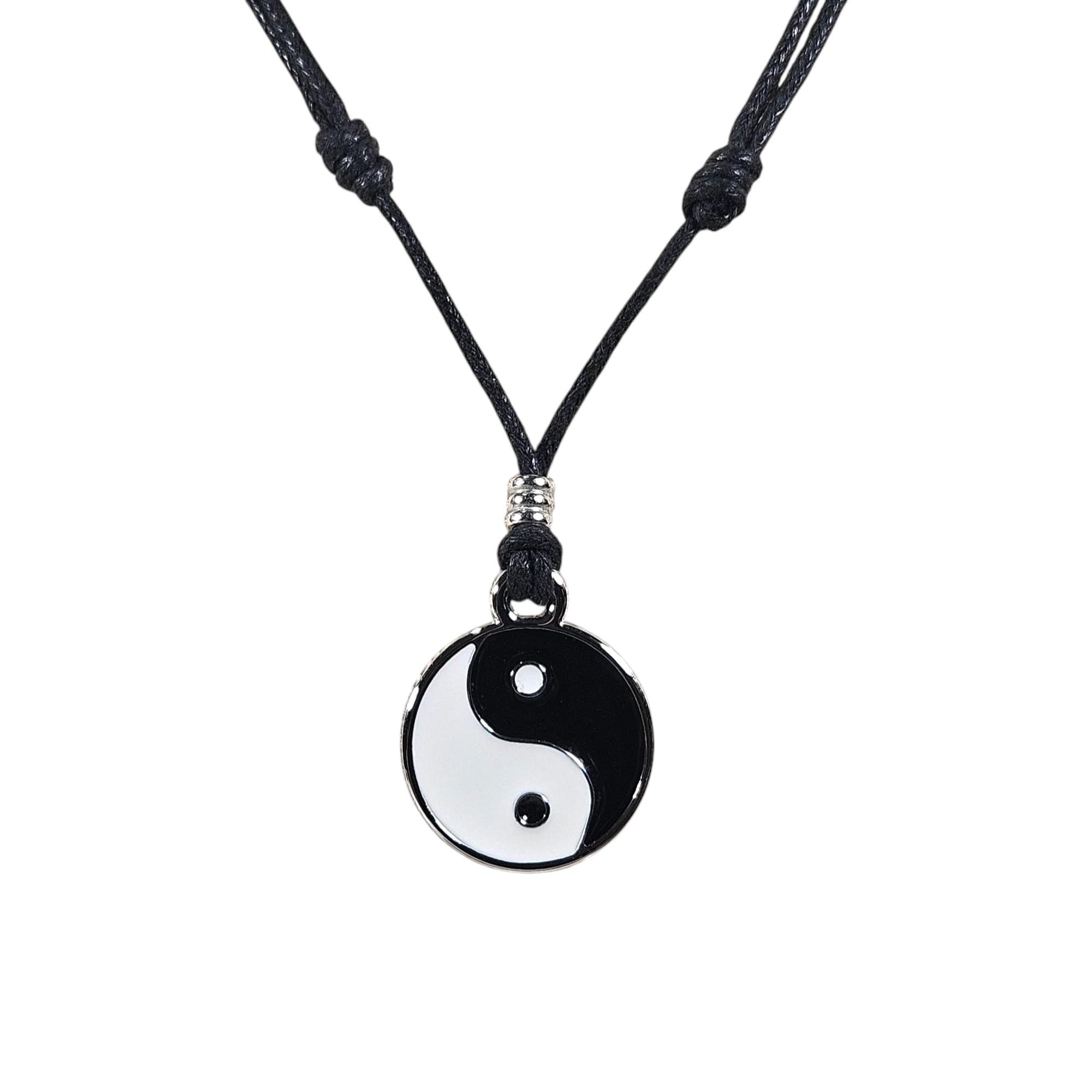 BlueRica Yin and Yang on Adjustable Cord Necklace, 18-36 inches, Cotton, Zinc Alloy, No Gemstone