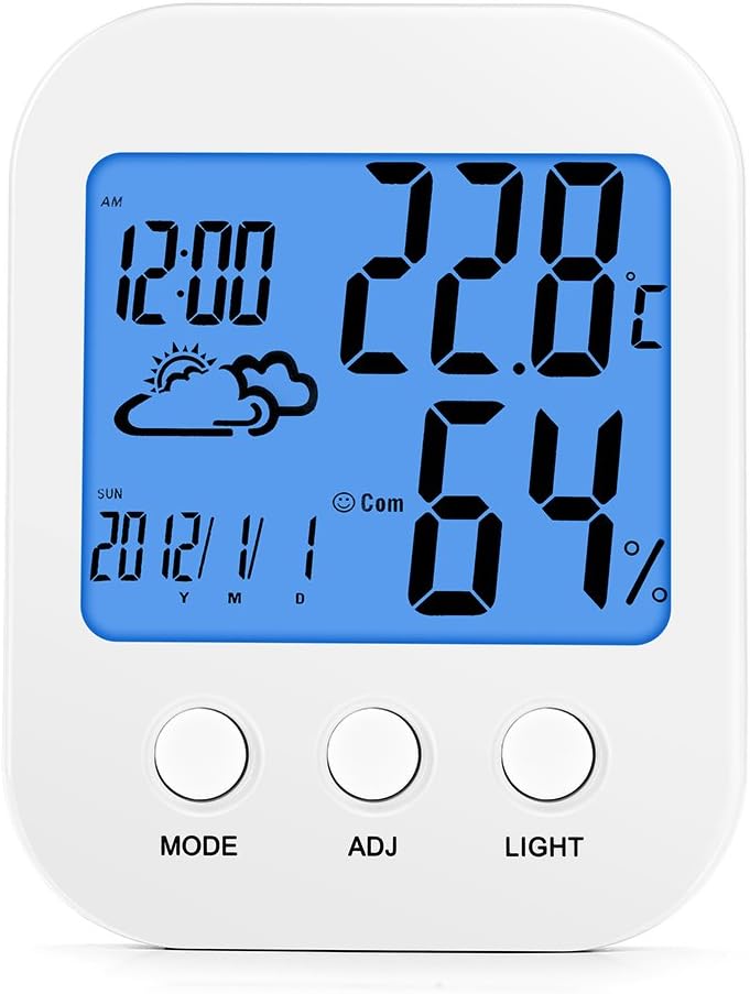 OffiHom 1 Digital Hygrometer Indoor Thermometer Monitor Humidity Gauge LCD Display โ/โ Switch and Alarm Clock Function for Home Office Baby Room