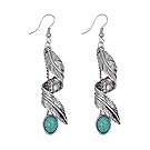 Peony.T Ladys' Bohemian Turquoise Antique Silver/Gold Tribal Fringe Dangle Earrings (Twist Leaf-Antique Silver)