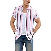 WDIRARA Men's Colorblock Button Down Short Sleeve Pocket Front Shirt Tops