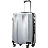 Coolife Luggage PC+ABS Hardshell Suitcase with TSA Lock, Spinner Carry On Lightweight (silver, S(20in_carry on))