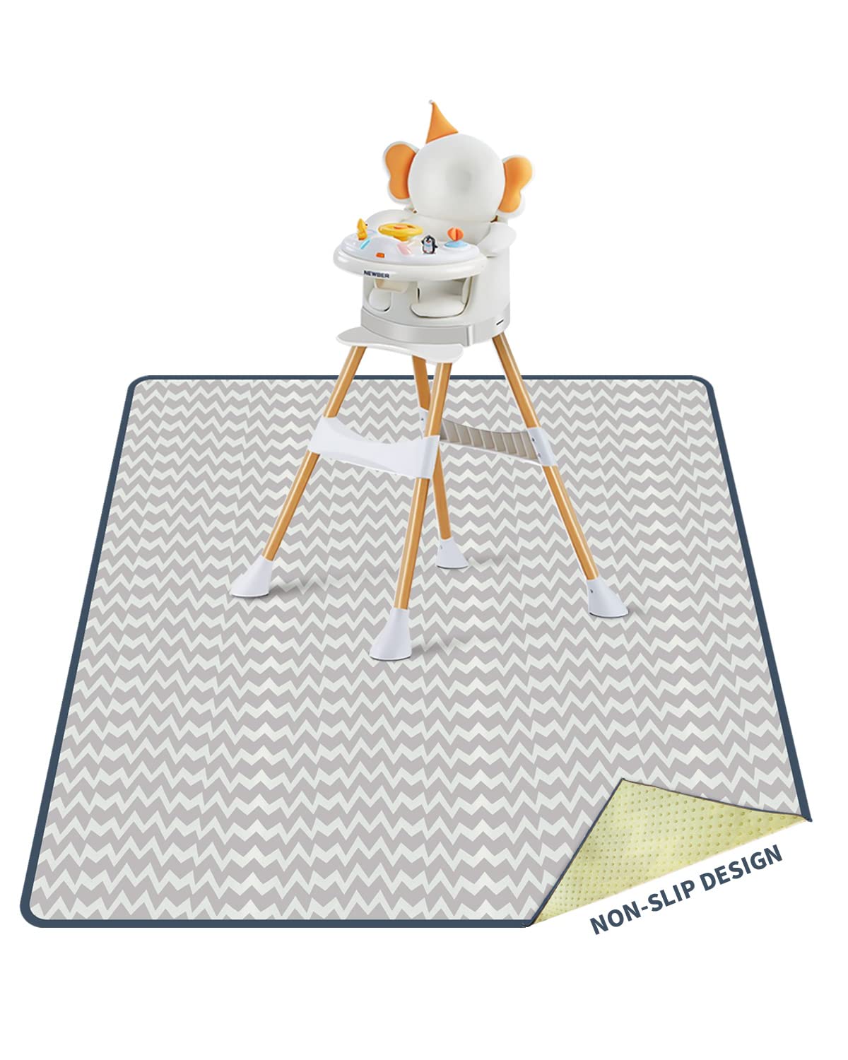MOXTOYU Splash Mat for Under High Chair 53", Waterproof Non-Slip Baby Mess Mat, Washable Floor Protector for Feeding, Painting, Craft, Playtime, Picnic and Table Cloth (135x135cm, Wave)