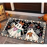 VISSTREE Halloween Door Mat Set of 2, Non-Slip Cute Boo Ghost Doormat | 16x28 Inch, Absorbent Spooky Door Rugs with Rubber, Halloween Holiday Indoor Outdoor Home Floor Decorations