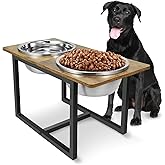 Elevated Dog Bowls for Large Dogs, Raised Dog Bowl Stand with Two X-Large Stainless Steel Bowls for Dogs, 3.5L Capacity, Rustic Brown