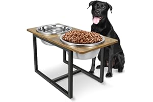 SPACNOM Elevated Dog Bowls for Large Dogs, Raised Dog Bowl Stand with Two X-Large Stainless Steel Bowls for Dogs, 3.5L Capacity, Rustic Brown