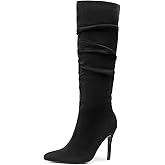 DREAM PAIRS Knee High Boots for Women Pointed Toe Stiletto High Heel Slouchy Suede with Side Zipper Tall Fashion Boots