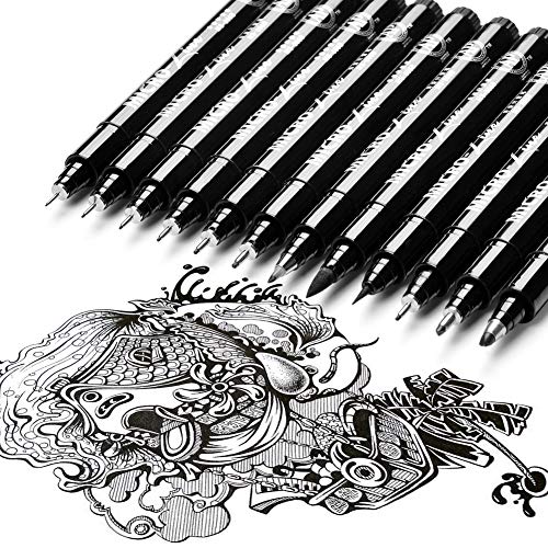 Set of 12 Black Micro-Pen Fineliner Ink Pens - Waterproof Archival Ink Micro Fine Point Liner Pen, Multiliner, Calligraphy Brush, Illustration, Technical Drawing, Office Documents, Scrapbooking