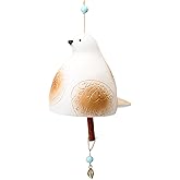 White Ceramic Bird Wind Chime, Hanging Garden Decor for Outside Indoor Use, Rustic Windchime w Soothing Melodic Tone, Church Bell Home, Patio, Balcony, Backyard, Music Gift for Mom, Witness Friendship