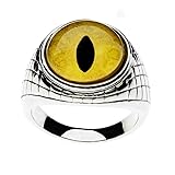 Steel Dragon Men's Cat Glass Eye Ring with an