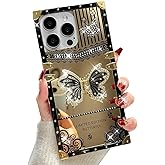 AuroiCYY for iPhone 15 Pro Max Butterfly Stand Case, Glitter Bling Foldable Kickstand Woman Girly Mirror Back Golden Plated Shockproof Protective Elegant Cute Soft Cover for iPhone 15 Pro Max (Black)