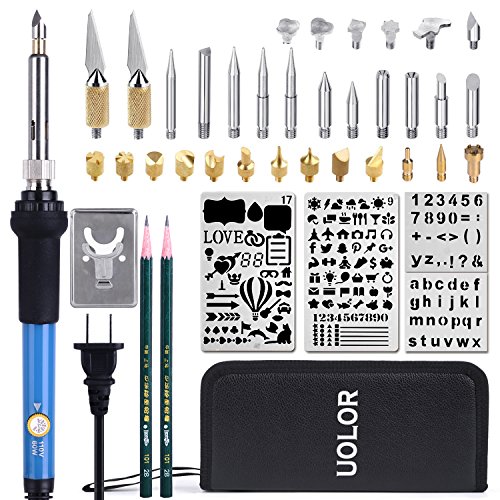 UPC 740120334417, 44 PCS Wood Burning Kit, Creative Woodburner Set with Adjustable Temperature Soldering Pyrography Woodburning Pen + Embossing/Carving/Soldering Tips + 4 Stencil + 2 Pencils+ Stand + Carrying Case