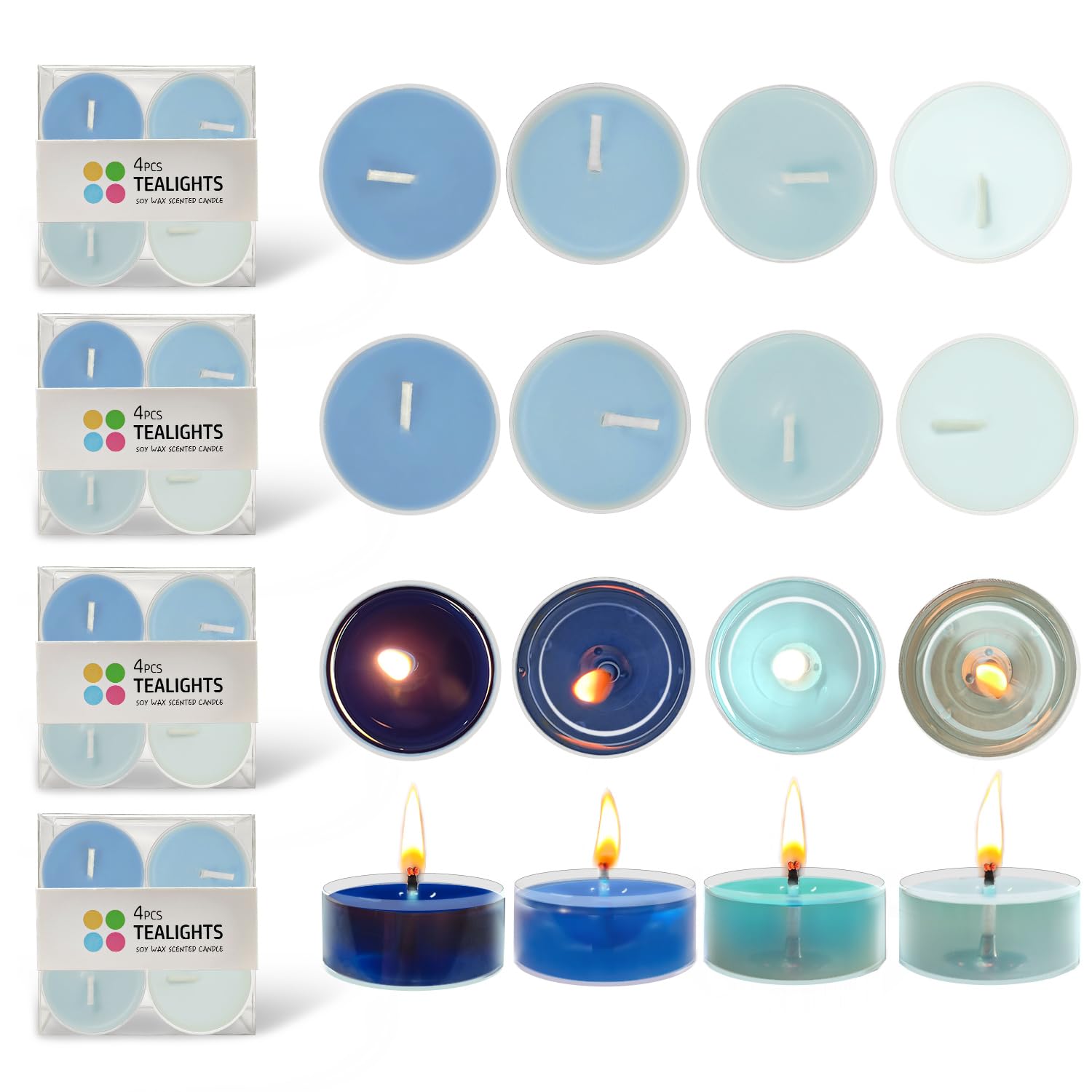 Photo 1 of 16 Pack Scented Colored Tealight Candles, Natural Soy Wax Tealight Candles, Ideal for Customers Seeking Subtle and Refreshing Scent Experiences, Woody Notes, 3 Hour Burn Time, Blue
