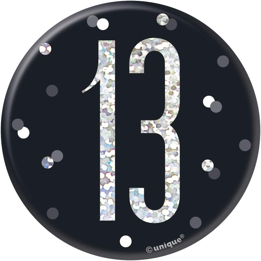 Round Prismatic 13th Birthday Badge, Black, Age 13 - Image 3