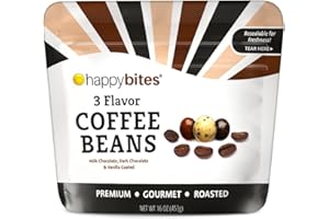 Happy Bites 3 Flavor Covered Coffee Beans – Milk Chocolate, Dark Chocolate, & Vanilla (16 oz / 1 Bag) – Resealable
