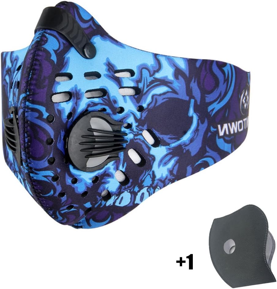 Avanigo Dustproof Mask Activated Carbon Filtration Exhaust Gas Anti Pollen Allergy Face Mask for Running Cycling Outdoor Activities with Print