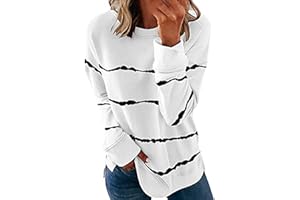 symoid Long Sleeve T Shirts for Women Trendy 2023 Crewneck Striped Tie Dye Sweatshirt Tops Dressy Casual Oversized Tunics