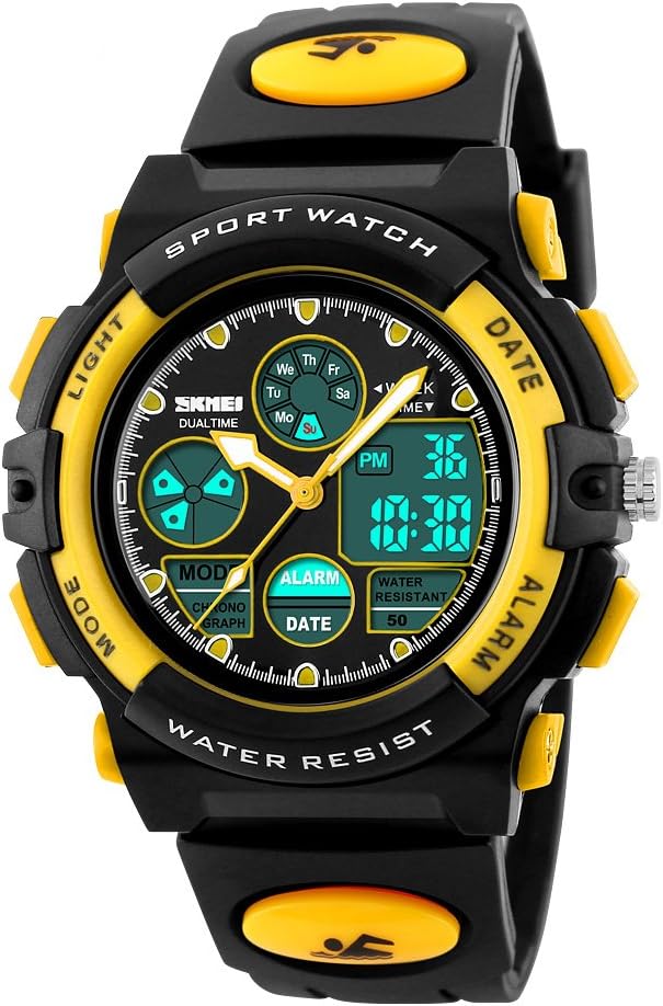 Jelercy Multi Function Digital Watch LED Quartz Water Resistant Sport Watches for Boys Yellow