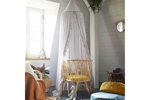 MOMAID Bed Canopy with Frills Reading Nook Game Tent for Kids Boho Hanging Net Play Room Decor(White)