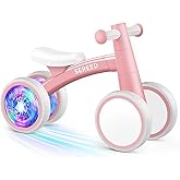 SEREED Colorful Lighting Baby Balance Bike, Toys for 1 Year Old Boys Girls, 12-24 Month Toddler Balance Bike with 4 Silence Wheels, First Birthday Gift (Pink)