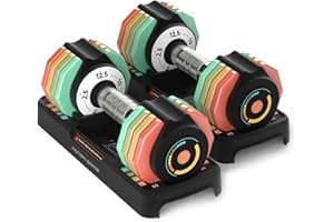 MOTION SPACE Adjustable Dumbbells Set 12.5LB/22.5LB/45LB Pair, 1-Sec Fast Adjustable 5 Weights by Turning Handle, Premium Comfort Non-slip Metal Dumbbells with Tray, Compact Size for Full Body Home Workout