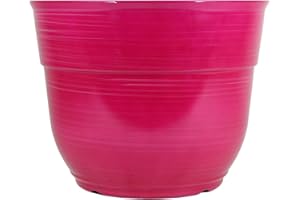 Garden Elements Indoor/Outdoor Glazed Brushed Happy Plastic Planter, Large, Bright Pink, 15"