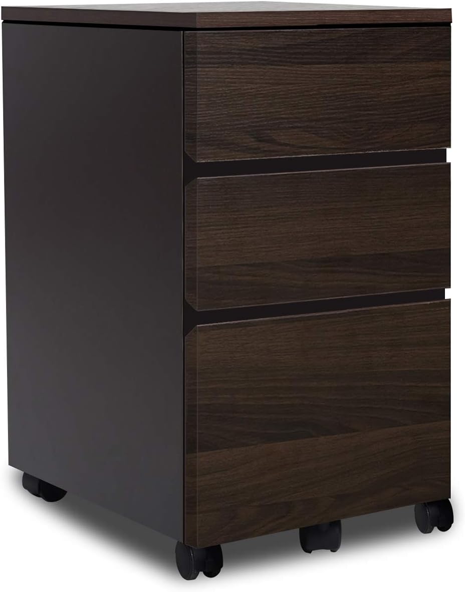 Bestier Desk Drawer Storage Cabinet with Casters Under Desk Cabinet Storage Office Drawers, Home Furniture Drawer Cabinet Organizer Night Stand Table for Study Room and Bedroom P2 Wood (Brown)